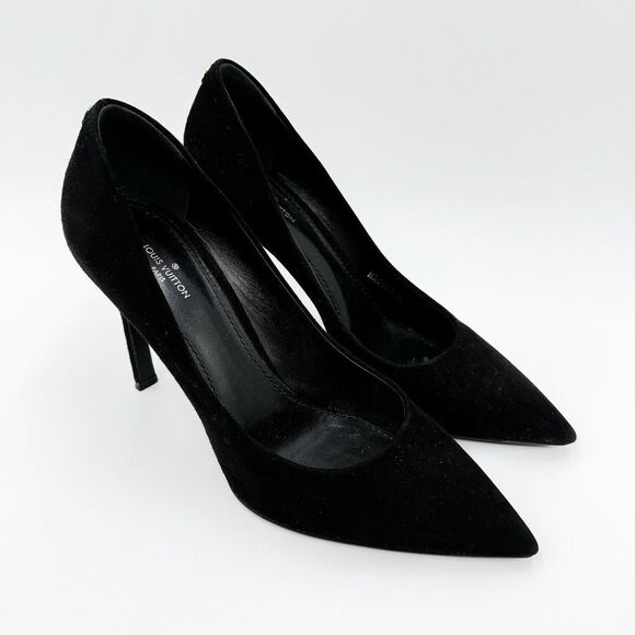 Louis Vuitton LV Monogram Black Suede Pointed Toe Pumps Heels Size 38.5, 8.5 - Picture 2 of 14